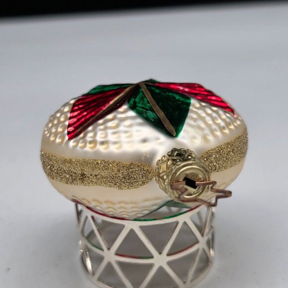 Inge Glas Round Indent Poinsettia German Glass Christmas Ornament 2.5" - Picture 6 of 6